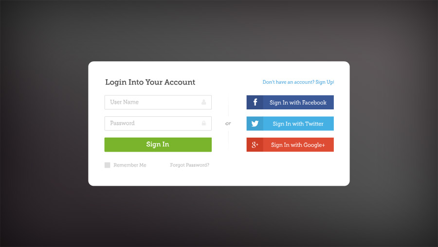 Социальный логин. Twitter login. Примеры стильных горизонтальных форм для сайта. UI Kit login. Twitter login Page.