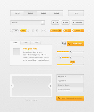 Gray Orange UI web element collection