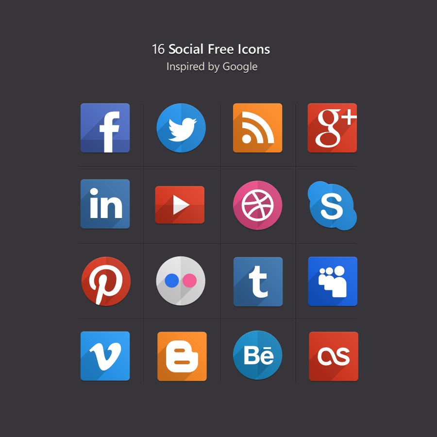 16 Free Social Flat Icons PSD Download