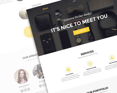 Team or studio one-page web template psd