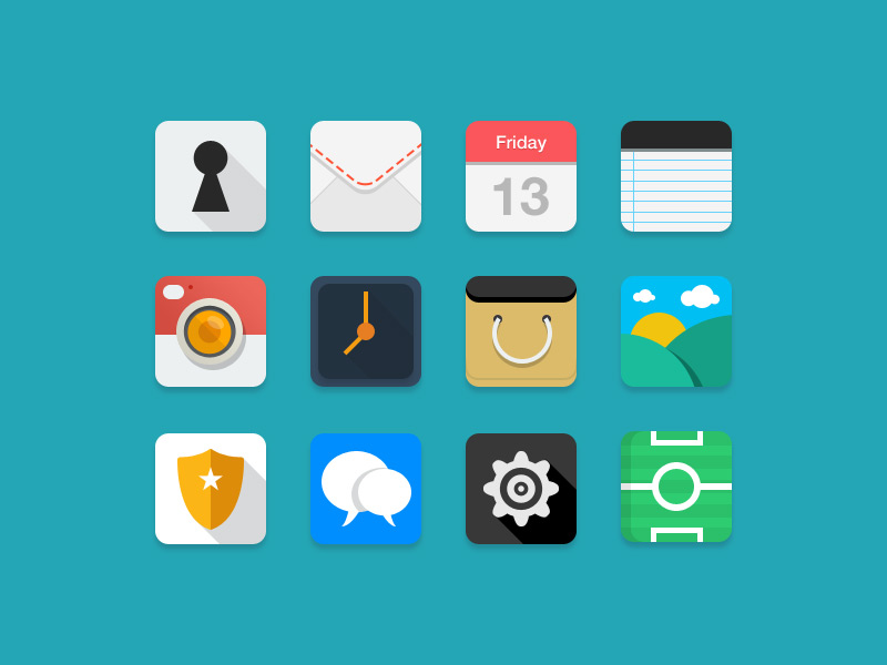 12 flat rounded iOS vector icons