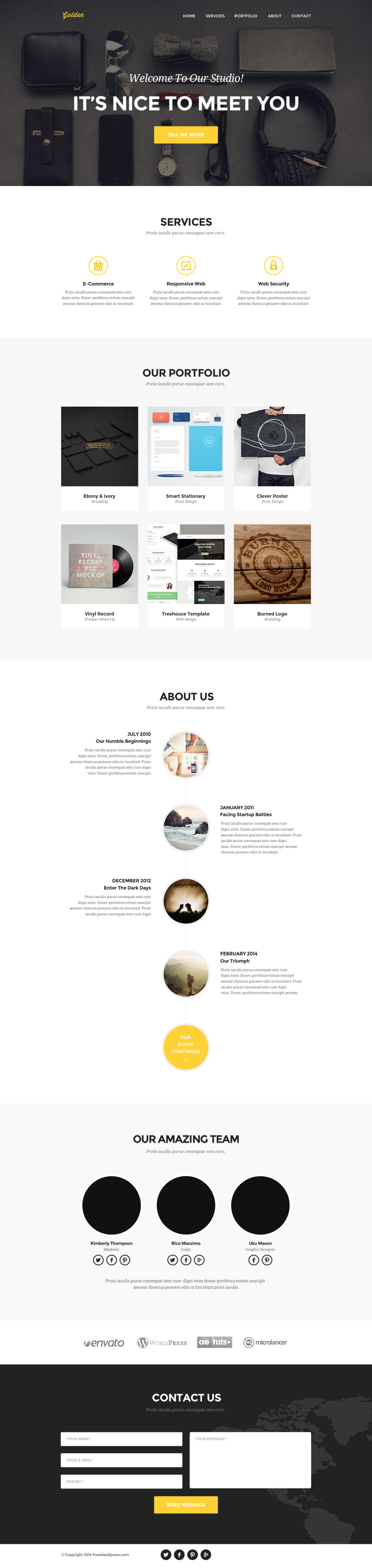 Team or studio one-page web template psd