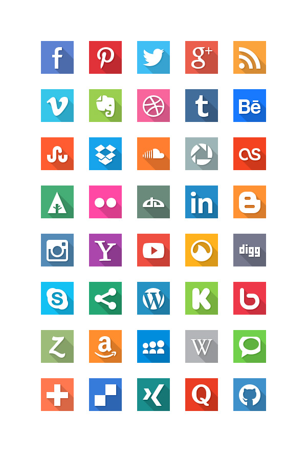 40 social media vector flat icons psd file