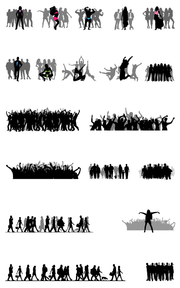 Crowd silhouettes vector set psd