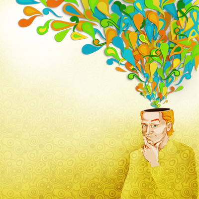 Colorful illustration of a young man thinking